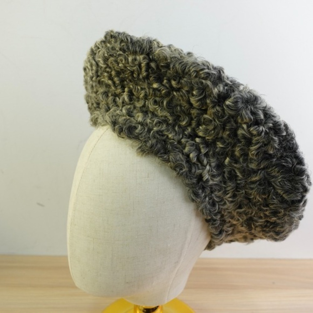 Vintage Astrakhan Hat Green Gray‎ Curly Furry Headdress Russian Persian Winter